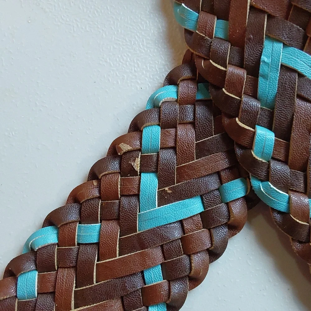Arizona Jean Co. Womens Brown Braided Leather Belt with Turquoise Accents  Sz.XL